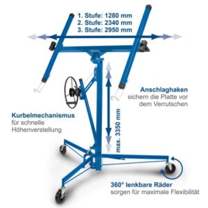 Gipso kartono plokščių keltuvas Scheppach TBL400 (iki 68 kg, 3,35 m)